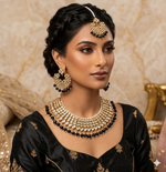 Gold Plated Kundan Studded Choker Necklace Earrings & Maang Tikka Set (Copy)