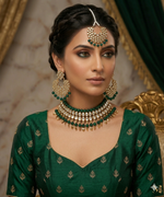 Gold Plated Kundan Studded Choker Necklace Earrings & Maang Tikka Set