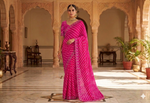 Leheriya Printed Georgette Saree with Jharkan Diamond stone In Pink With Unstitched Blouse