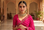 Leheriya Printed Georgette Saree with Jharkan Diamond stone In Pink With Unstitched Blouse