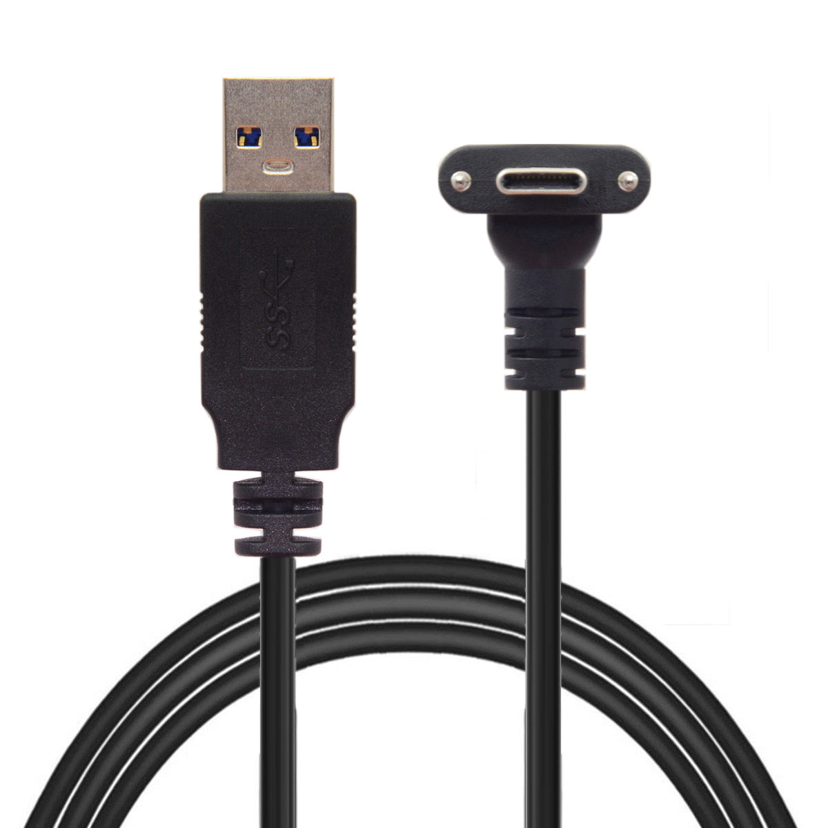 USB 3.0 A Stecker zu USB Typ C 3.1 Stecker Kabel 90 Grad Gewinkelt 3M mit Feststellschraube | System-S
