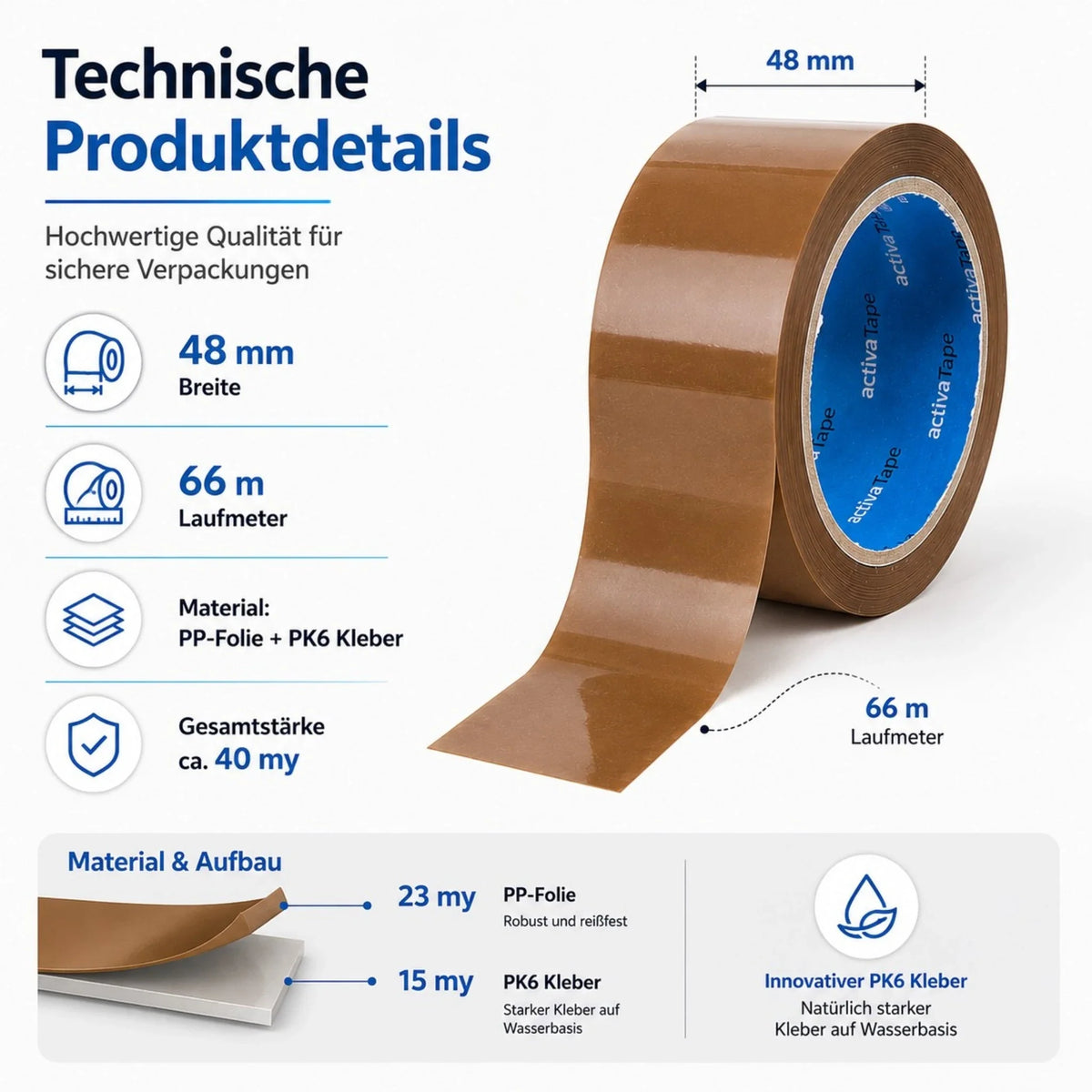 Paketklebeband Braun 48 mm x 66 m – BOPP Paketband