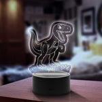 Graviertes Acrylglas im T-Rex Design mit LED-Sockel