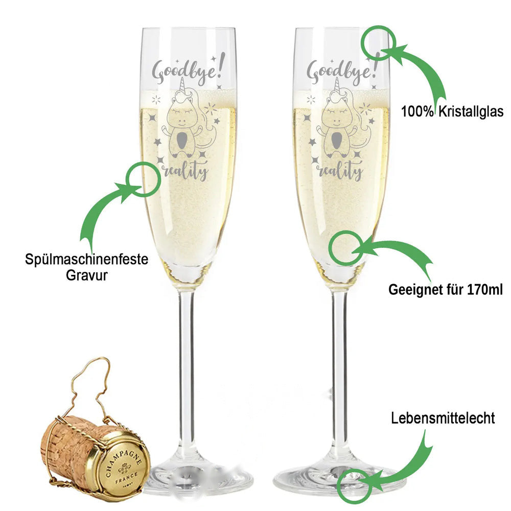 Stölzle Lausitz Sektgläser "Goodbye Reality" Einhorn Geschenk im Set