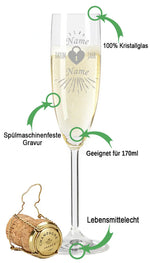 Stölzle Lausitz Sektglas mit Gravur im "Liebesschloss" Design