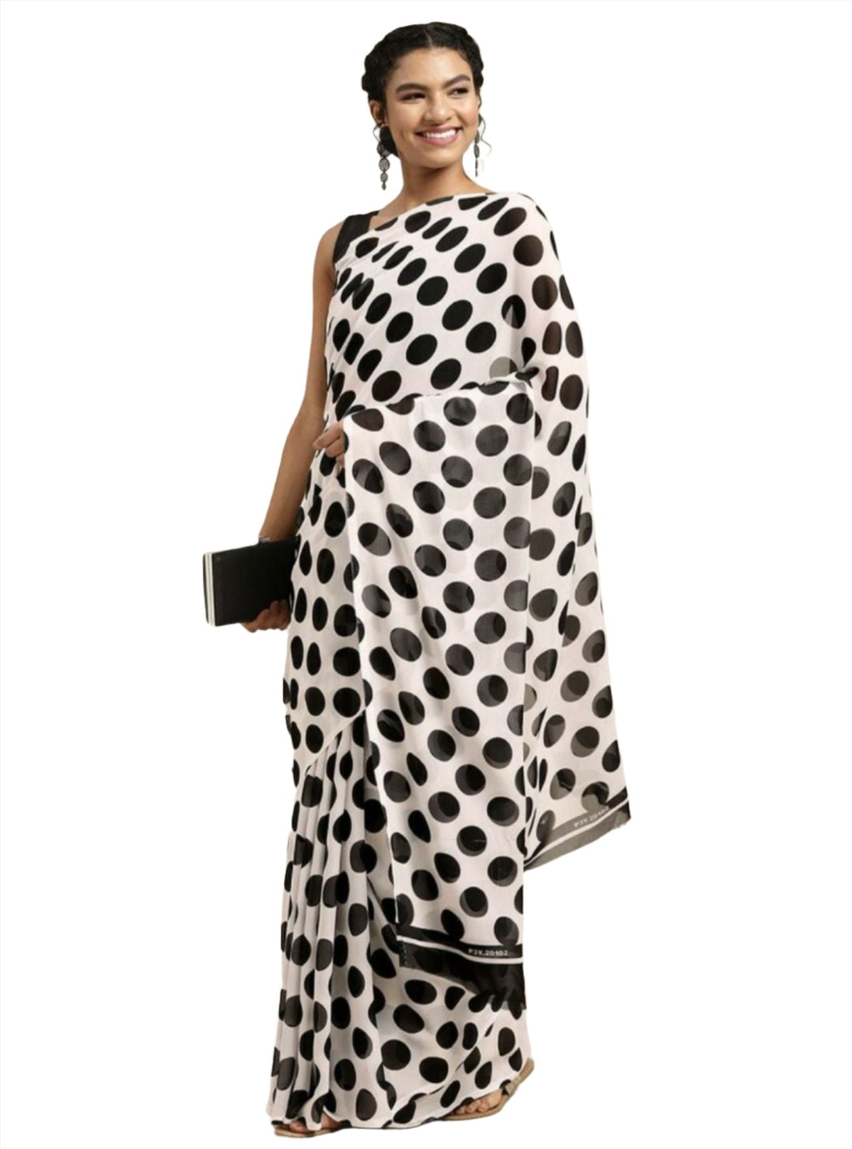 White Poly Georgette Casual Saree