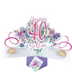Grußkarte PopUp "Happy 40th Birthday" Blumen