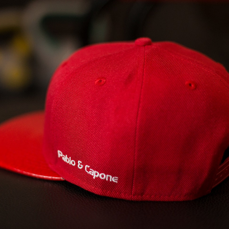 Snapback Cap - Red Leather & White
