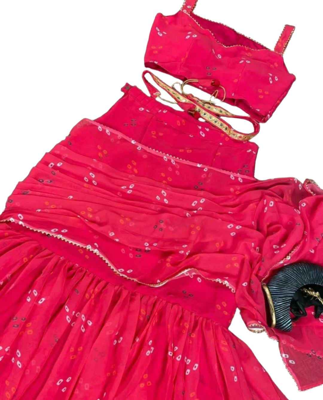 Georgette printed fully stitched lengha saree with blouse and Belt