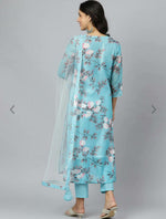 Blue Floral Printed Kurta With Trousers with Dupatta(Indian Outfit)