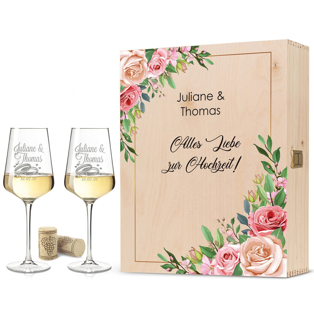 Stölzle Lausitz Weingläser mit Gravur "Pink Rose" Design im Set