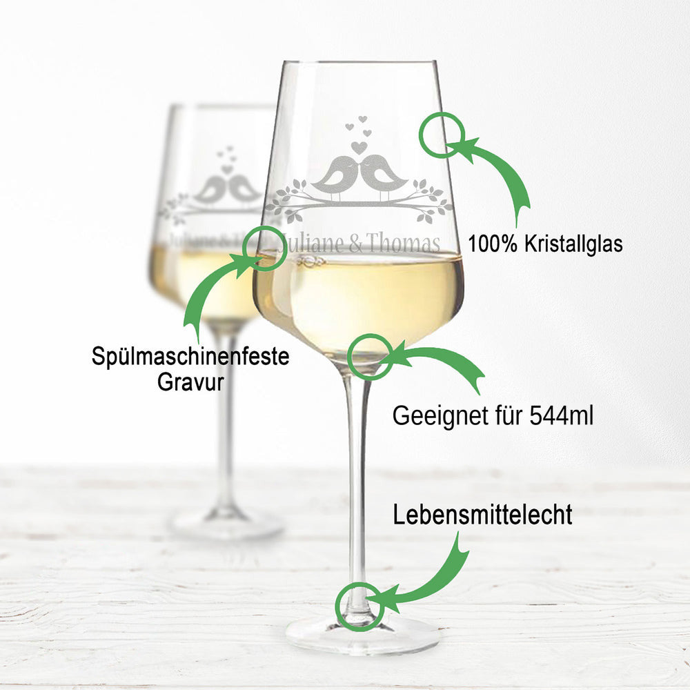 Stölzle Lausitz Weingläser mit Gravur im "Vogelpaar" Design als Set