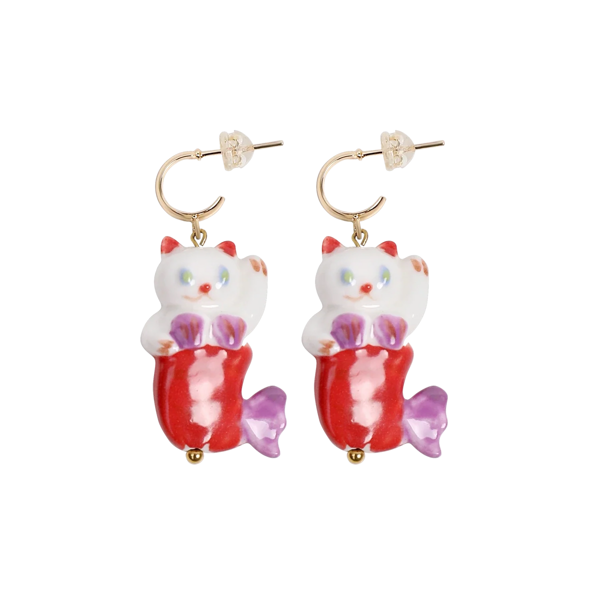 Hawaiian Mermaid Cat Ceramic Earrings
