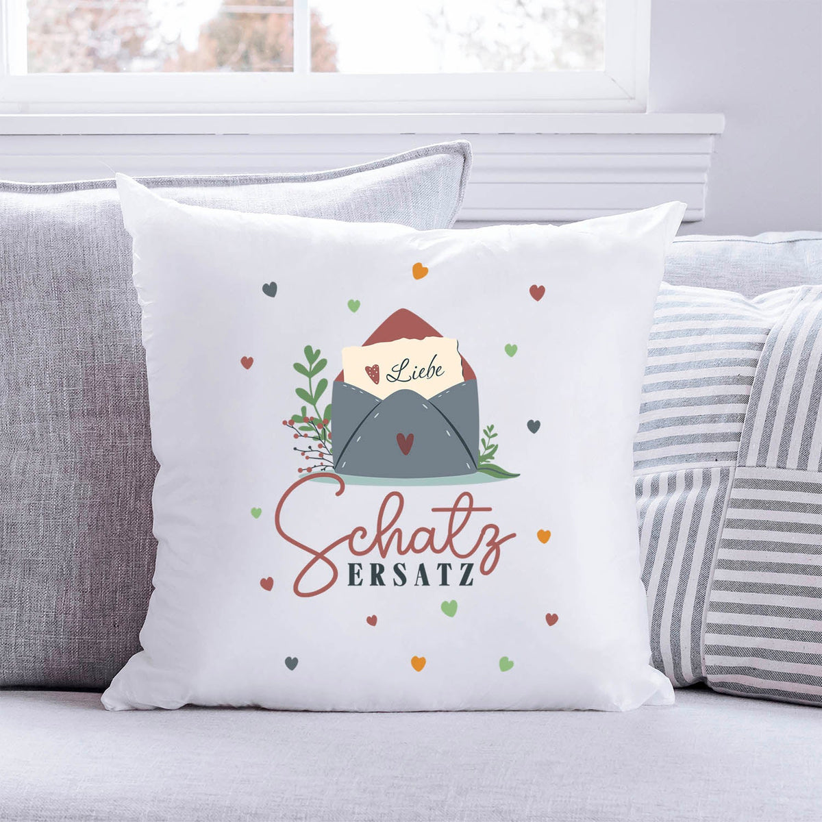 Bedrucktes Kissen mit Spruch Schatz Ersatz