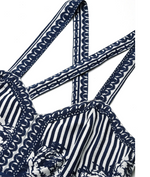 BLUE STRIPED WITH BORDER PRINTED WOMEN TIERED MAXI DRESS in Munich