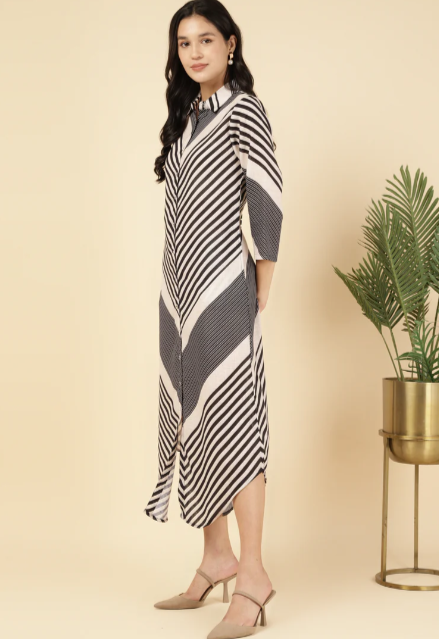 BLACK MULTI STRIPED WOMEN SHIRT DRESS in Germany