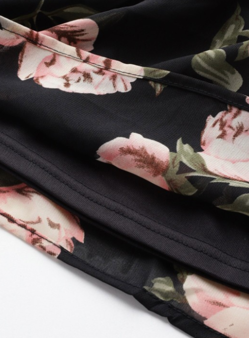 Black Floral Printed Flutter Sleeves Georgette Tiered Gathered Maxi Dress in Munich