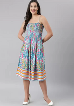 Women Printed Rayon Round Neck Calf Length Dress in Germany