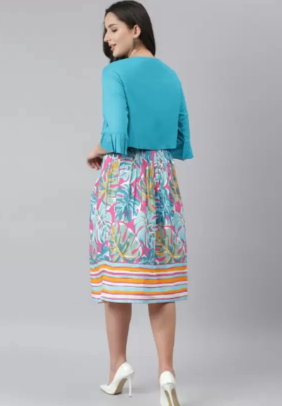Women Printed Rayon Round Neck Calf Length Dress in Germany