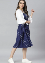 BLUE POLKA DRESS WITH-RUFFLED SHRUG IN MUNICH