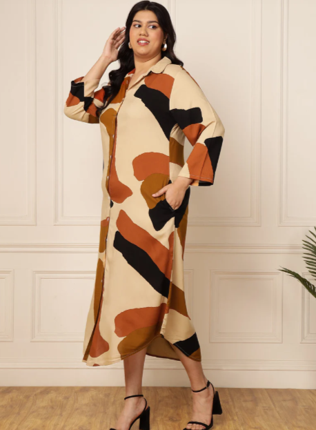 WOMEN'S PLUS SIZE MULTICOLOUR ABSTRACT PRINTED SHIRT DRESS in Berlin