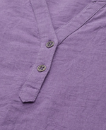 The Lifestyle Co Purple Cotton Linen Solid Mandarin Collar Top in Munich