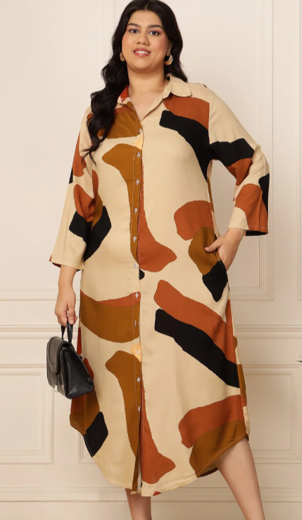 WOMEN'S PLUS SIZE MULTICOLOUR ABSTRACT PRINTED SHIRT DRESS in Berlin