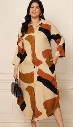 WOMEN'S PLUS SIZE MULTICOLOUR ABSTRACT PRINTED SHIRT DRESS in Berlin