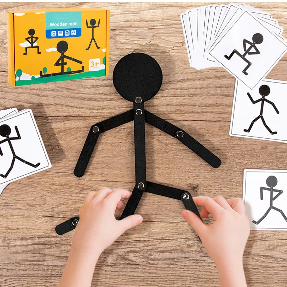Holz Stick Männer Puzzle - Montessori DIY Board Karten - Vorschule & Feinmotorik