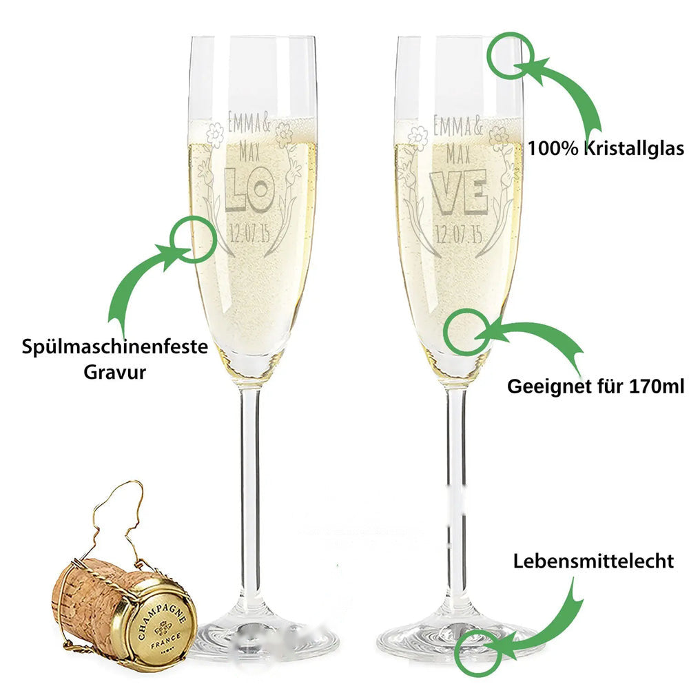 Stölzle Lausitz Sektgläser mit Gravur im "Rose & Love" Design als Set