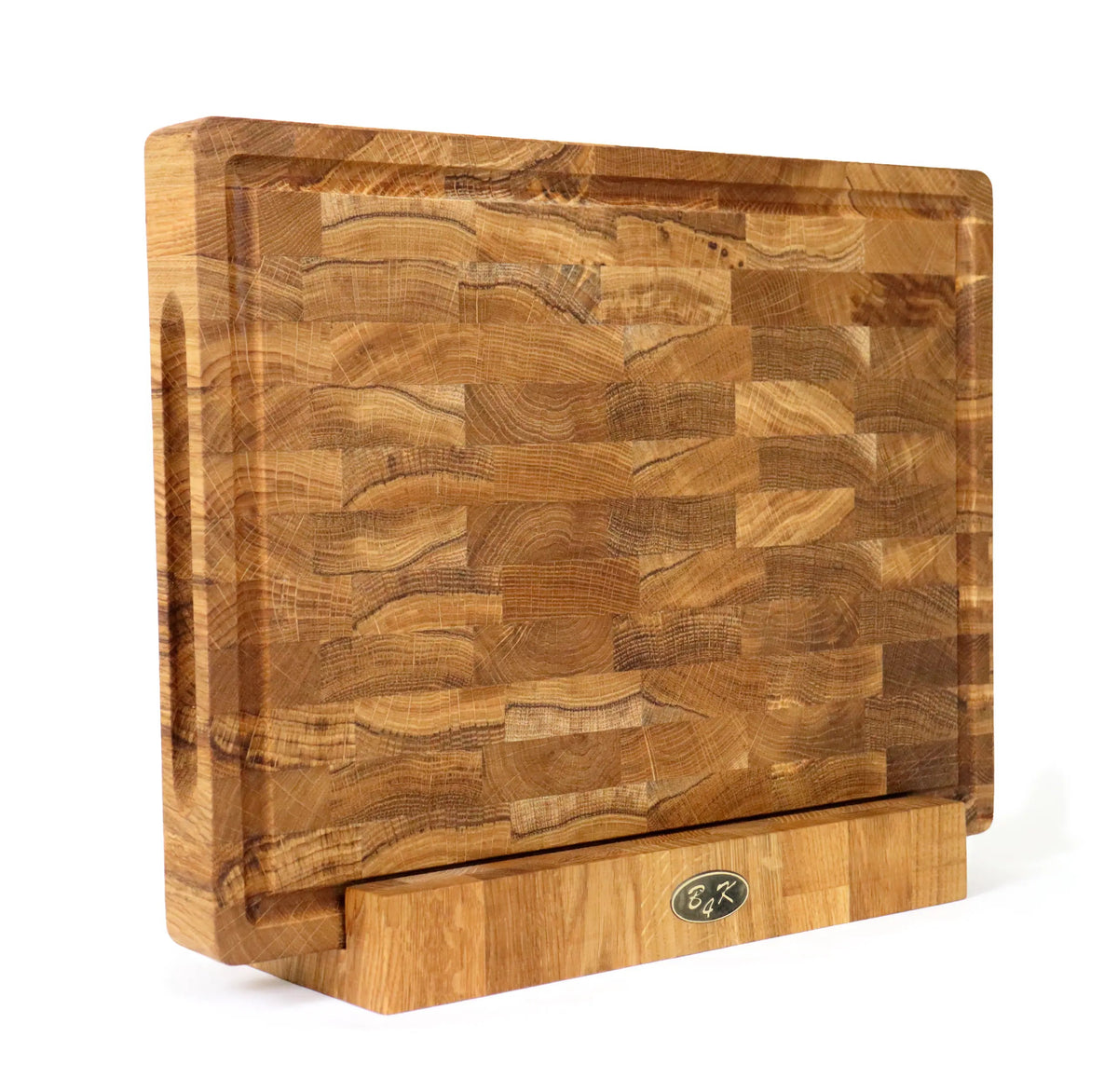 Stirnholz Schneidebrett Eiche 40x30x4cm – Mit Saftrille & Griffen
