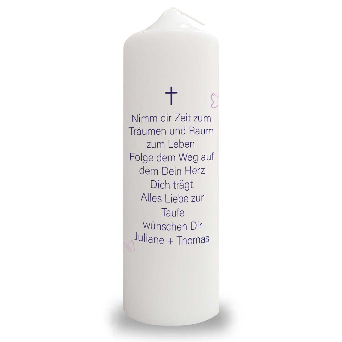 Große Kerze "Schmetterling" - Taufkerze mit Namen, Datum & Taufspruch