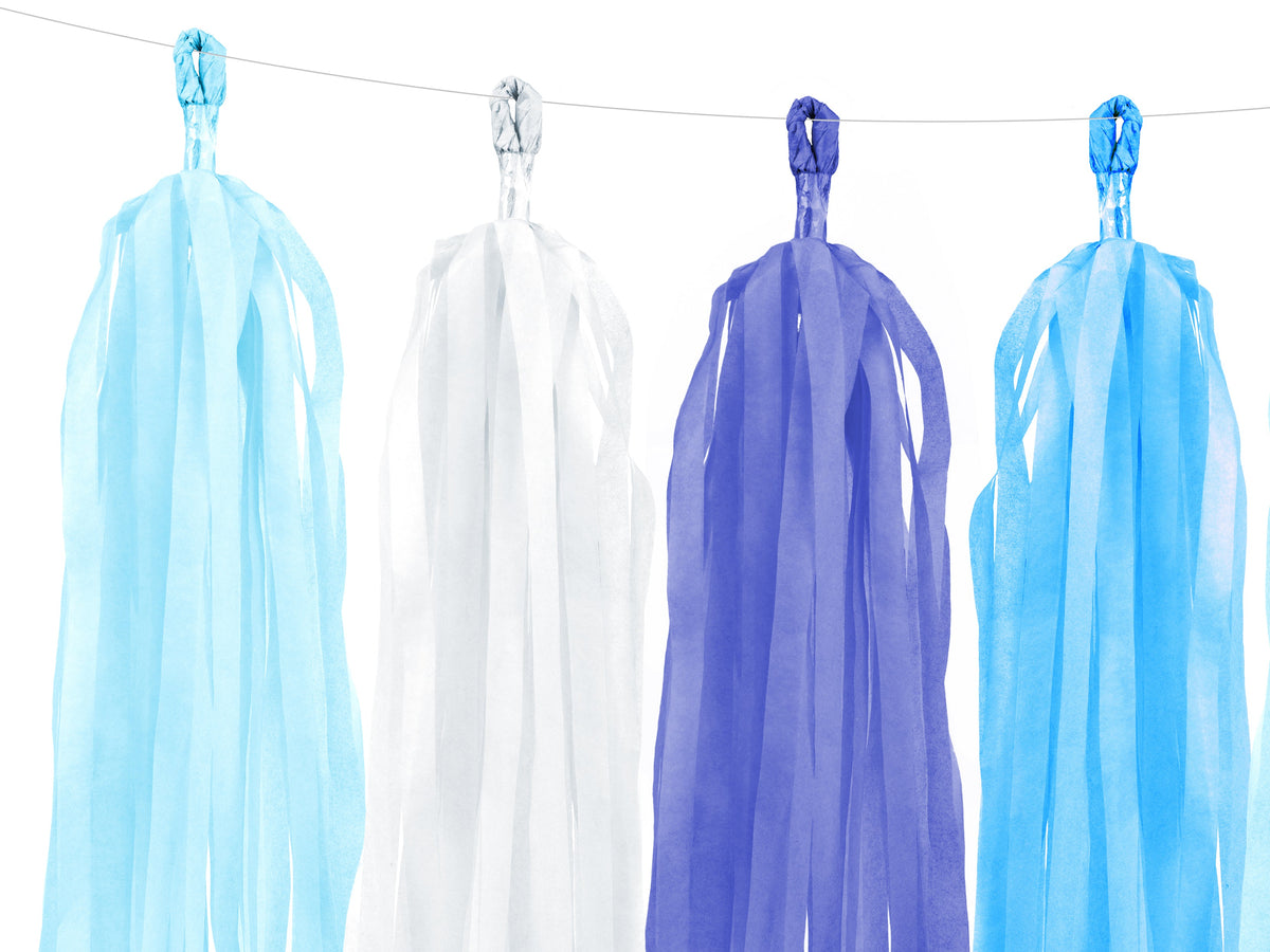 Girlande Quasten Weiß Blau | 12Stk./200cm