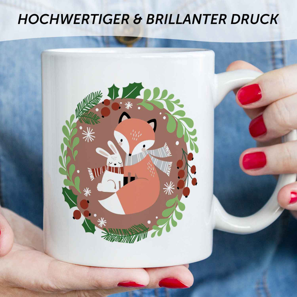 Bedruckte Tasse mit Weihnachtsmotiv - Winterfuchs