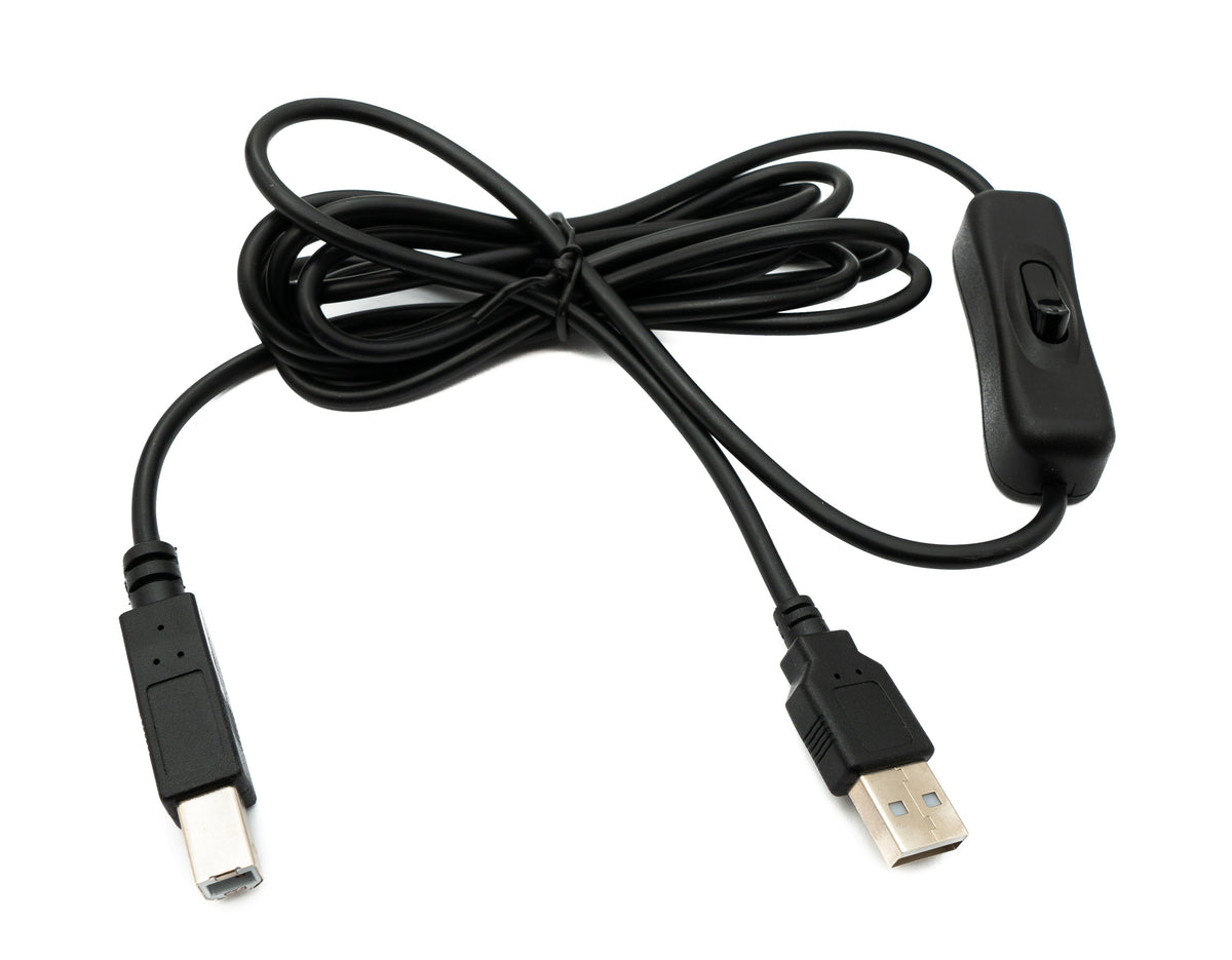 USB 2.0 Kabel 2 m Typ B Stecker zu A Stecker Schalter in Schwarz | System-S