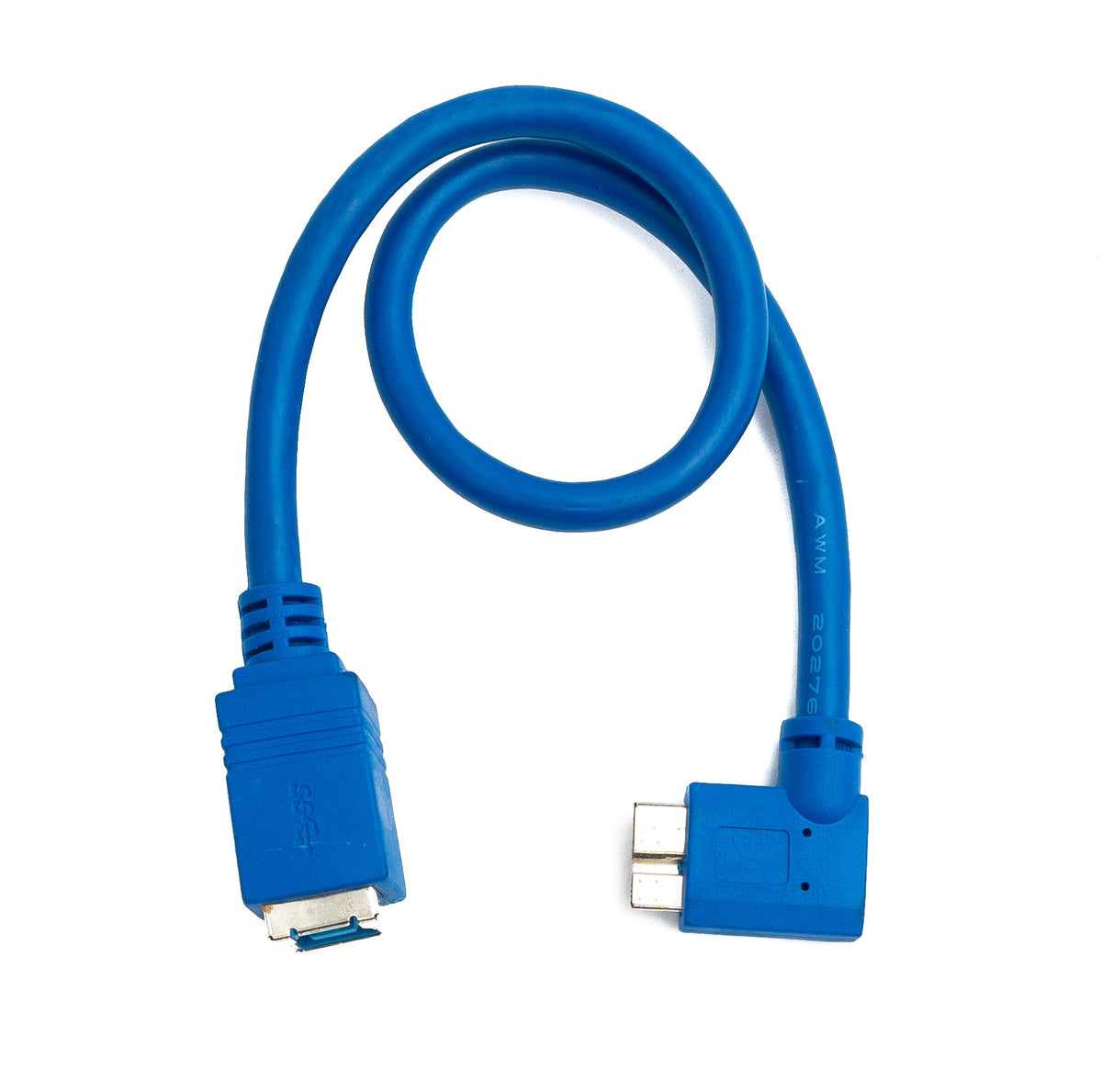 USB 3.0 Kabel 30 cm Typ B Buchse zu Micro B Stecker Left Angled Winkel 5 Gbit/s in Blau | System-S