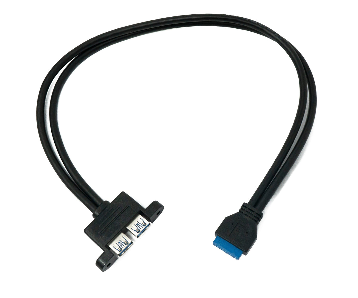 USB 3.0 Kabel 50 cm 20 Pin zu 2x Typ A Buchse Panel Mount 5 Gbit/s 100W | System-S