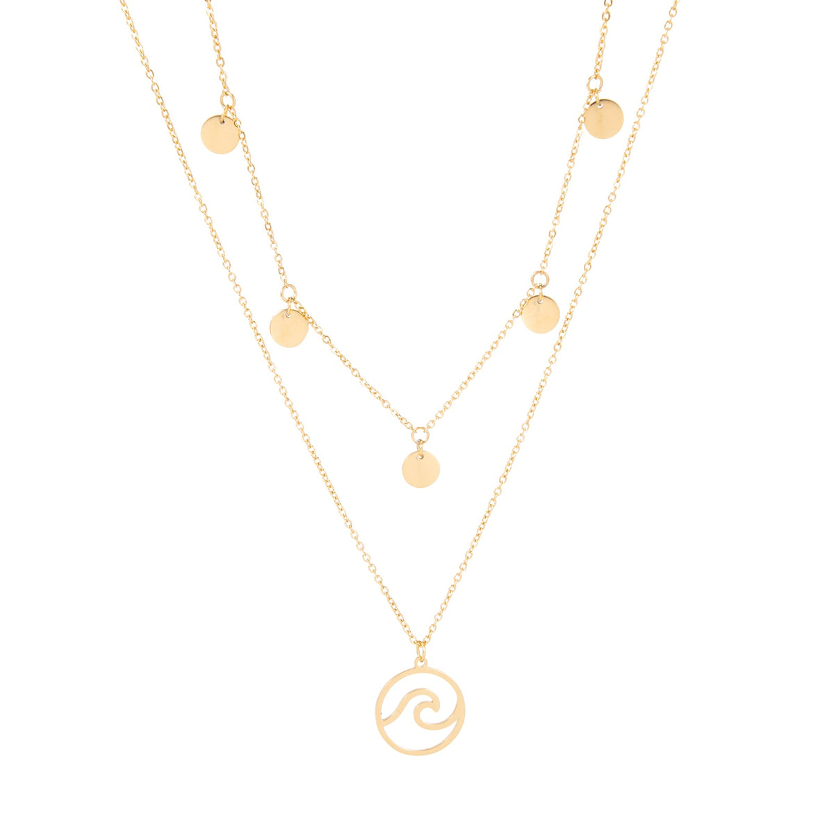 WAVE AND COINS LAYERED NECKLACE 18K GOLD PLATED