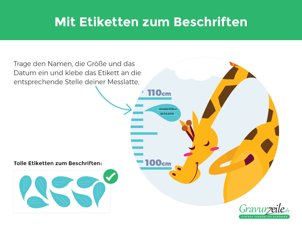 Wandsticker Messlatte Tiere + Etiketten