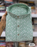 Men's Kurta Churidar with chicken schiffli Cotton Rayon Mint color