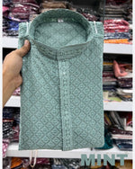Men's Kurta Churidar with Embroidery Cotton Rayon Mint