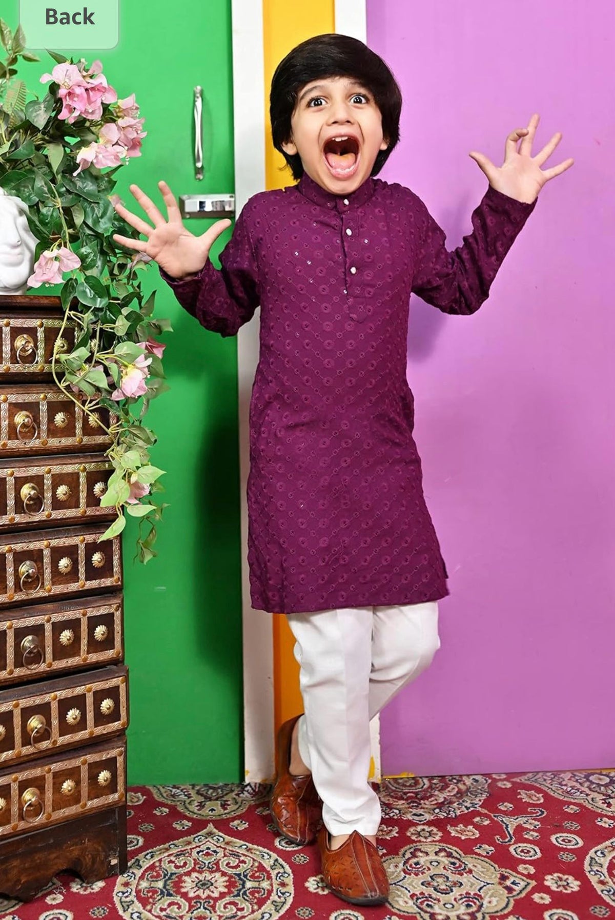 Boys Kurta Pajama Sequin Print Embroidery Mirror Work Maroon