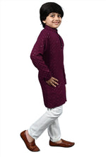Boys Kurta Pajama Sequin Print Embroidery Mirror Work Maroon