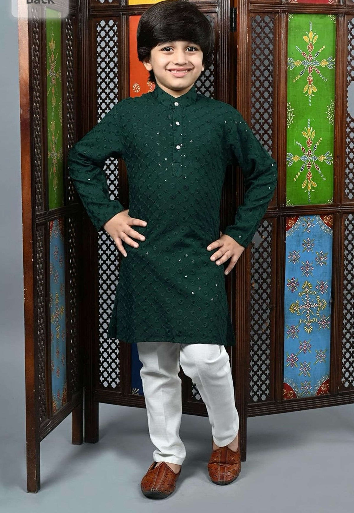 Boys Kurta Pajama Sequin Print Embroidery Mirror Work Green Namma Markt