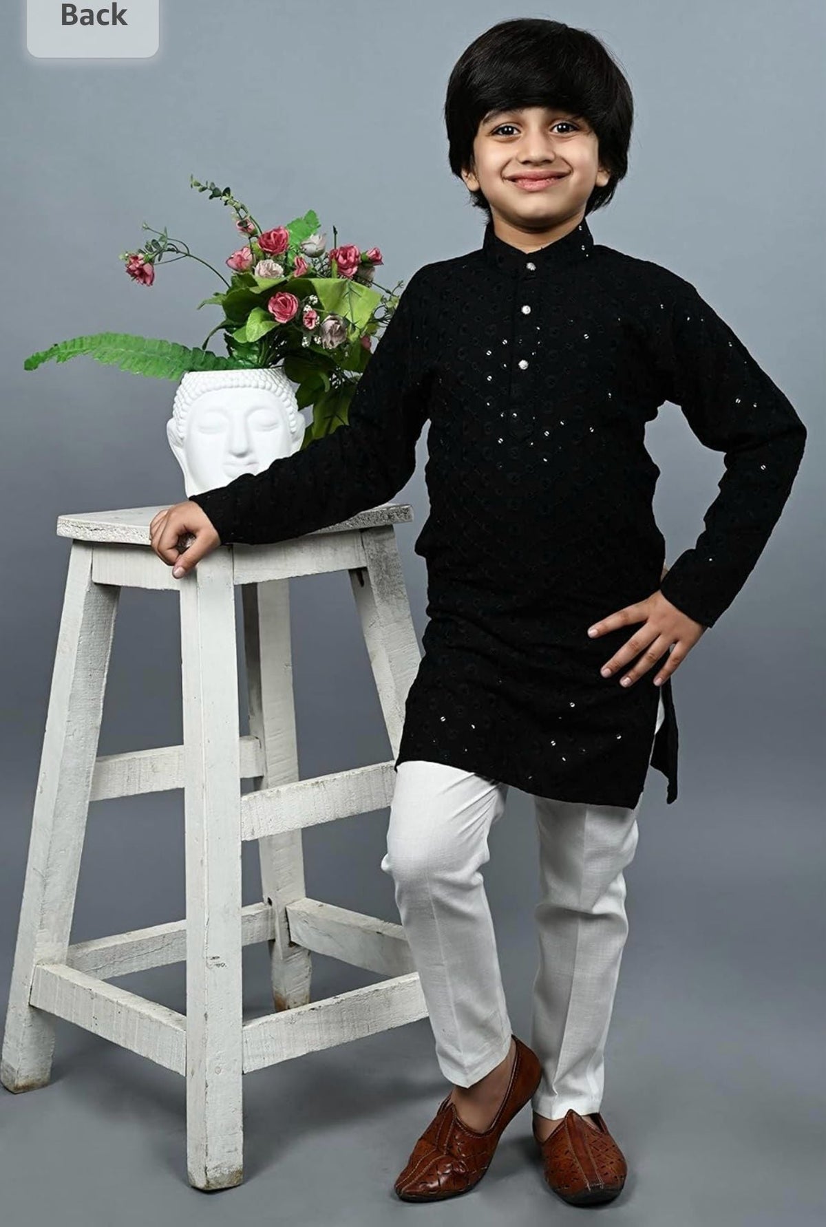 Boys Kurta Pajama Sequin Print Embroidery Mirror Work Black
