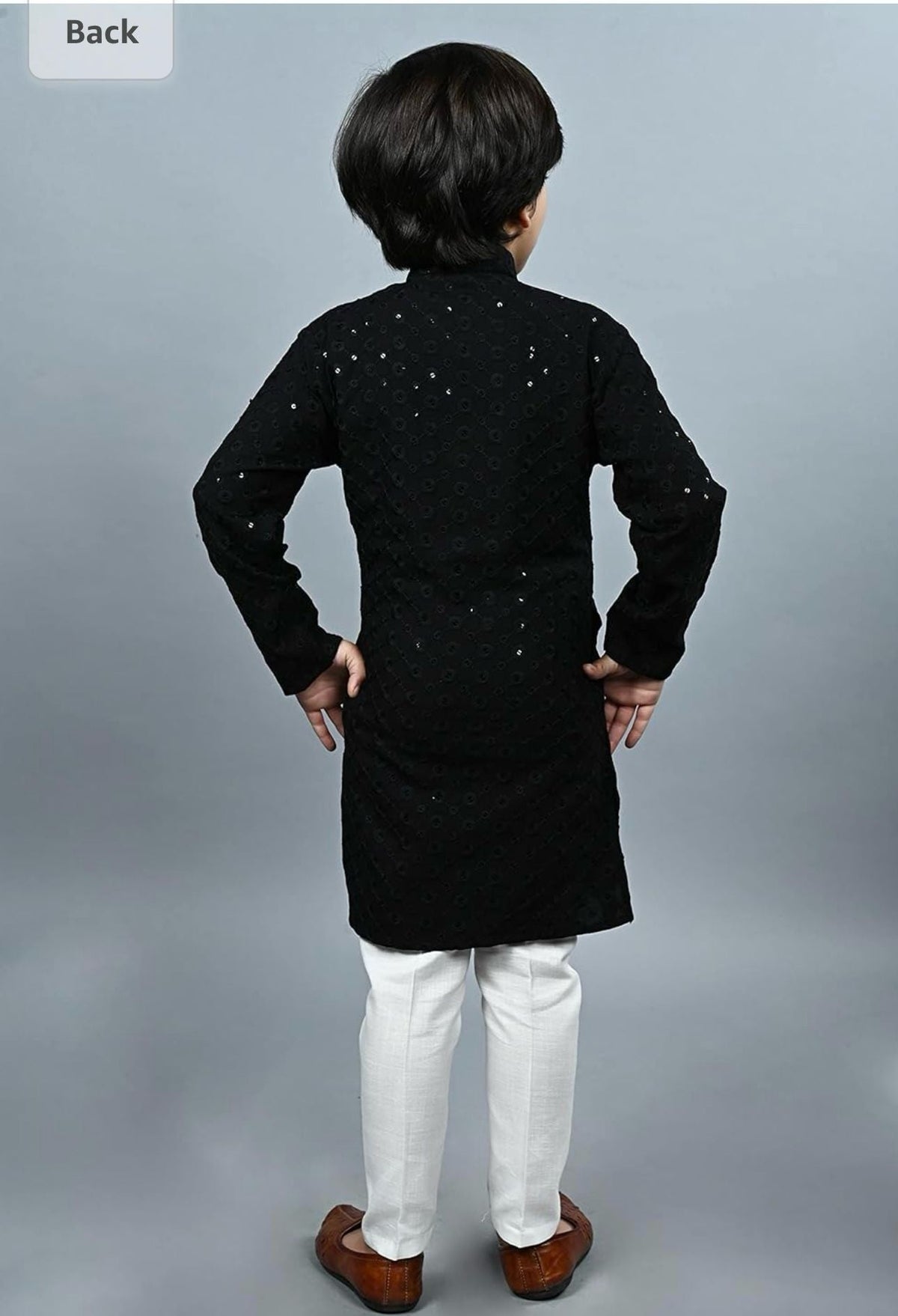 Boys Kurta Pajama Sequin Print Embroidery Mirror Work Black