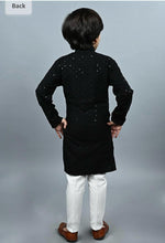 Boys Kurta Pajama Sequin Print Embroidery Mirror Work Black