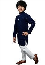 Boys Kurta Pajama Sequin Print Embroidery Mirror Work Blue