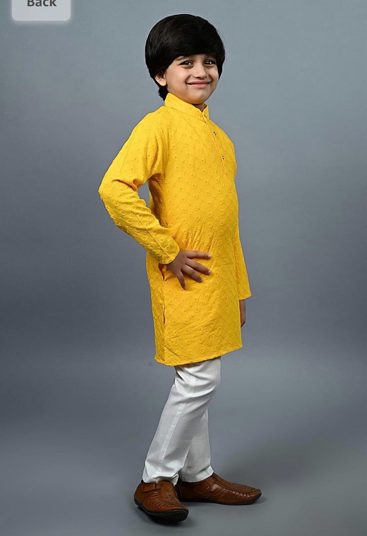 Boys Kurta Pajama Sequin Print Embroidery Mirror Work Yellow