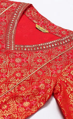 Red Printed kurta-Teal Trouser- Dupatta Set in Poland